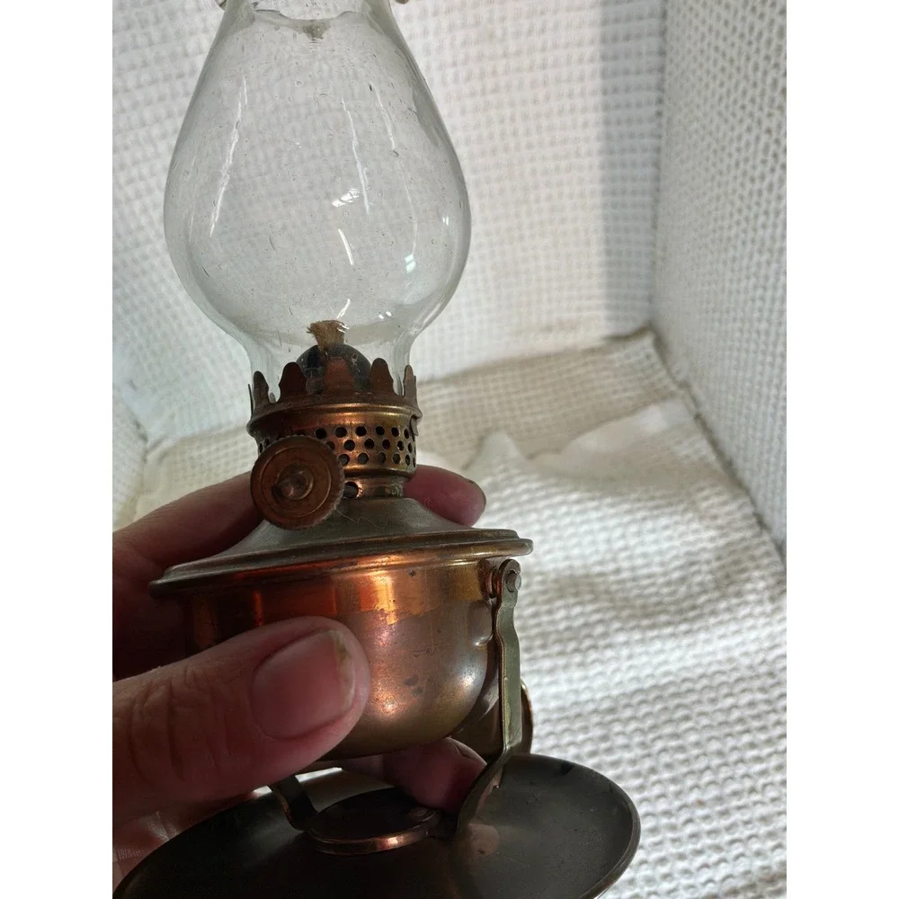Vintage Artic Miniature Copper Oil Lamp Hurricane Lantern Small Copper Clear